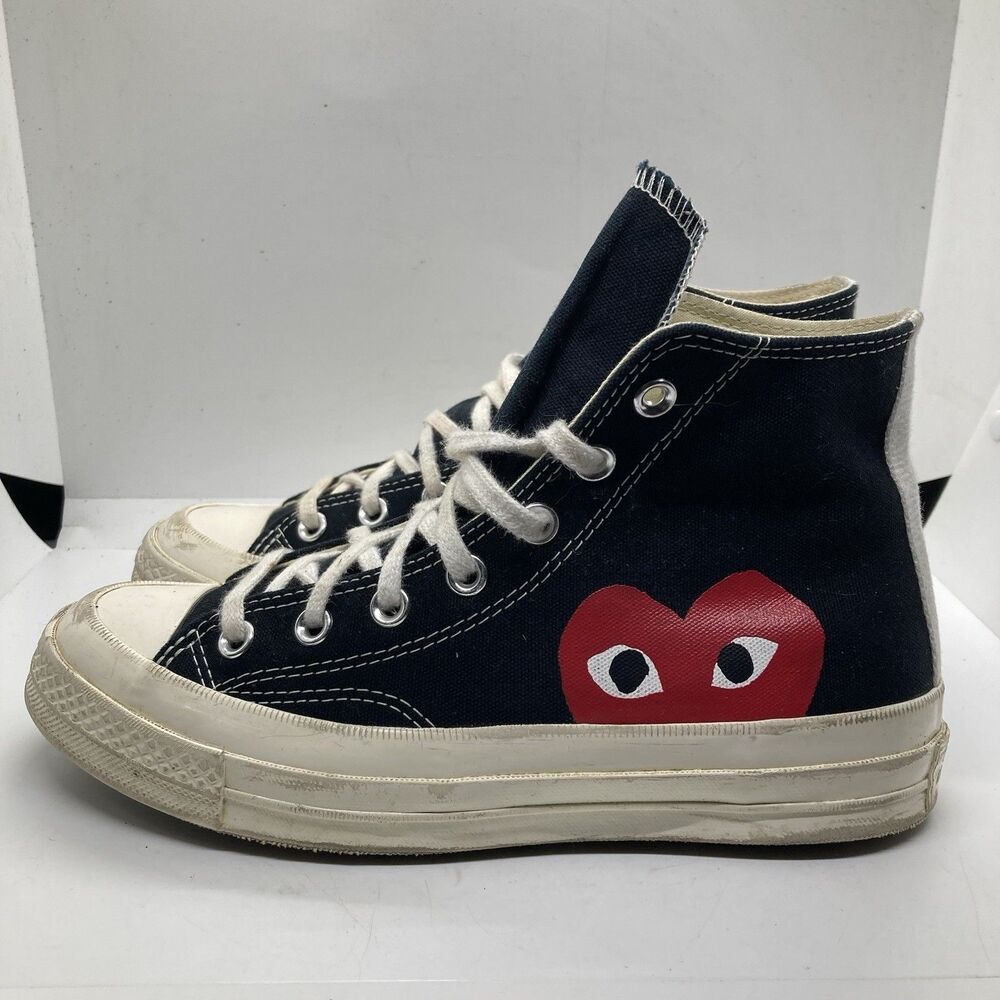 Converse x Commes des Garcons Black High-Top Sneakers with Red Heart Graphic